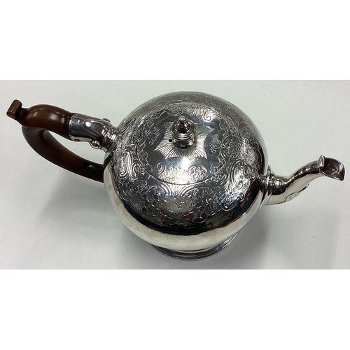 371 - A George II silver bullet-shaped teapot with original chasing to body and cover. London 1743. By Ben... 