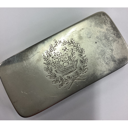 372 - A George III silver snuff box decorated with central armorial and floral decoration. Birmingham 1800... 