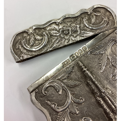 378 - A rare Victorian silver calling card case depicting scene of The Scott Memorial. Birmingham 1850. By... 