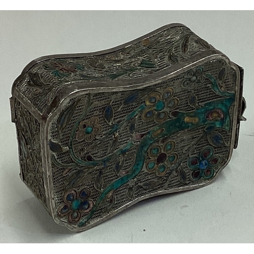 395 - A 19th Century Chinese export silver and enamelled filigree box with pull-out drawer. Approx. 29 gra... 