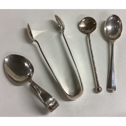 42 - A pair of silver OE pattern sugar tongs together with cruet spoons etc. Approx. 67 grams. Est. £20 -... 