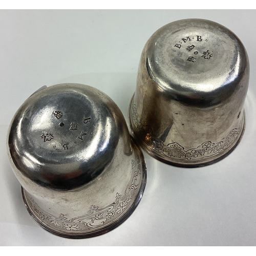 594 - A rare pair of 18th Century French silver stacking beakers. Fully marked to bases. Approx. 147 grams... 