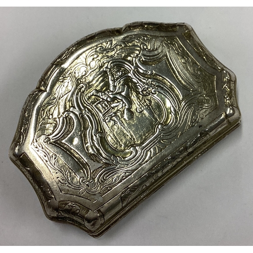 603 - An 18th Century Continental silver snuff box with embossed decoration. Marked to interior. Approx. 8... 