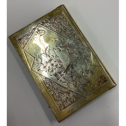 628 - An Aesthetic Movement novelty silver gilt card holder engraved with birds in the Japanese style. Lon... 