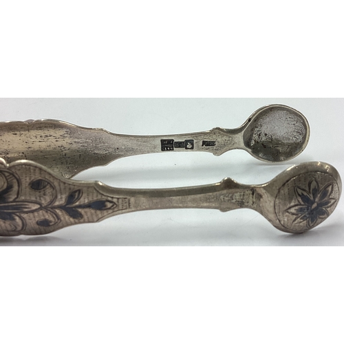 633 - A pair of 19th Century Russian silver and Niello ice tongs. Fully marked. Approx. 35 grams. Est. £50... 