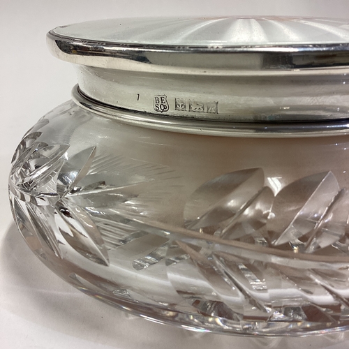 634 - A large silver and enamelled dressing table jar. Birmingham. Est. £150 - £200.