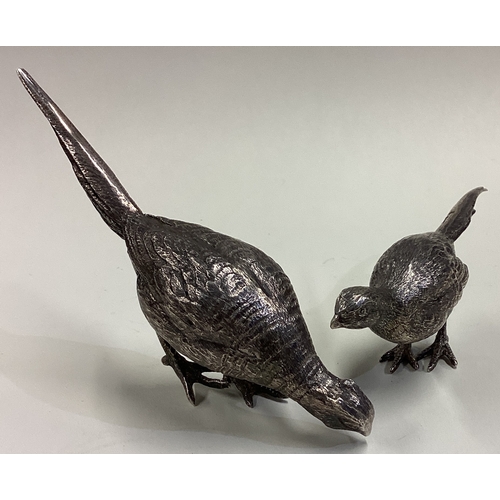 671 - A pair of cast silver figures of pheasants. London 1975. By SMD Castings. Approx. 380 grams. Est. £4... 