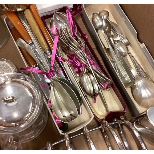 73 - A large collection of silver plated cutlery, cruets etc. Est. £30 - £50.