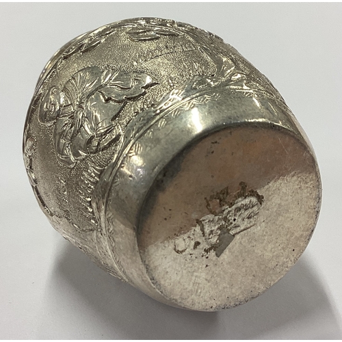 90 - A 19th Century Chinese silver pepper embossed with farming scenes. Approx. 28 grams. Est. £50 - £80.