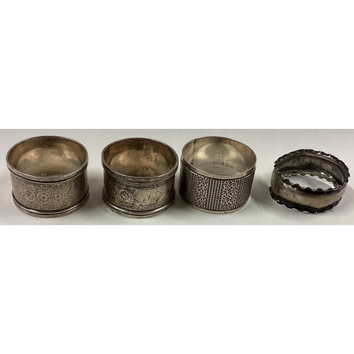 740 - A group of four heavy silver napkin rings. Various dates and makers. Approx. 76 grams. Est. £20 - £3... 