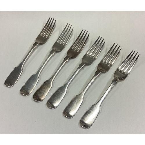 737 - A heavy set of six silver table forks. London. By WE. Approx. 339 grams. Est. £100 - £150.