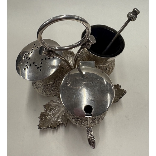 106 - A novelty Naturalistic silver condiment set in the form of a thistle with original BGL. Birmingham 1... 