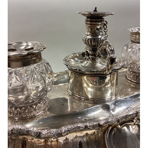 126 - A Naturalistic William IV silver inkstand. London 1833. By John & Joseph Angel. Approx. 1218 
 grams... 