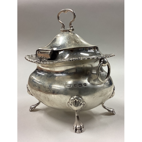 168 - A silver tea caddy with handles. Fully marked to body and part marked to cover. Birmingham 1914. App... 