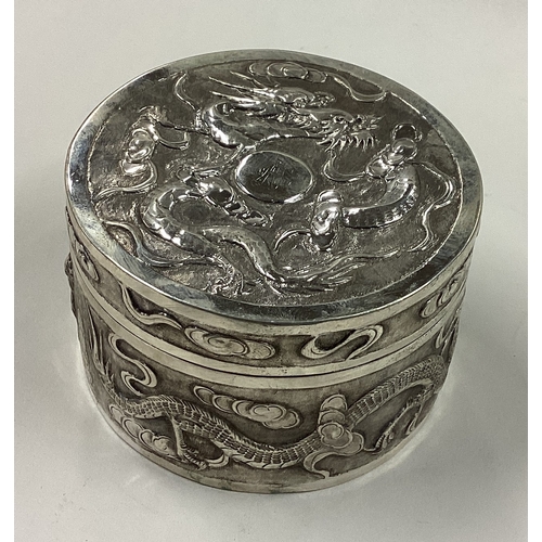 176 - An embossed 19th Century Chinese export silver box with lift-off cover. Maker's mark struck twice. A... 