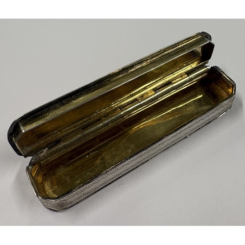 182 - A long Georgian silver snuff box with bright-cut decoration. Circa 1800. By Thomas Willmore. Approx.... 