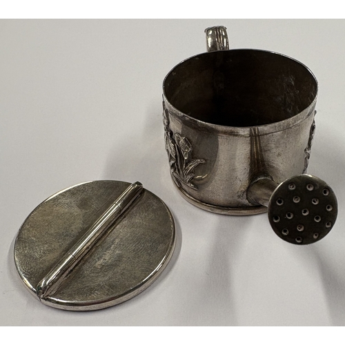 249 - A Chinese export silver model of a gardening watering can with lift-off cover. Approx. 31 grams. Est... 