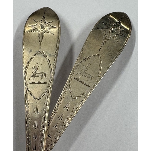 266 - DUBLIN: A pair of 18th Century Irish silver spoons with bright-cut decoration. 1793. By John Dalrymp... 