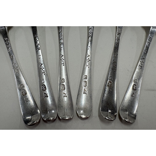 33 - HESTER BATEMAN: A set of six silver spoons with bright-cut decoration. London 1783. Approx. 65 grams... 