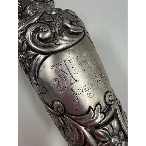 353 - A large and oversized Victorian silver scent bottle with chased decoration. Birmingham 1888. By Hort... 