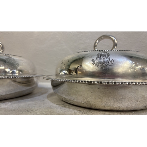 367 - PAUL STORR: A fine pair of circular George III silver entrée dishes and covers. London 1804. Approx.... 