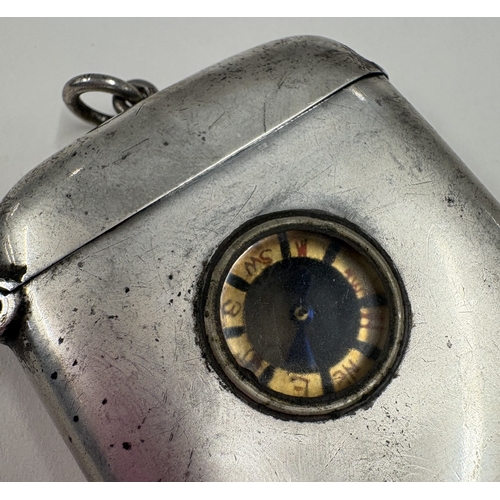 438 - A large Victorian silver combination vesta case and compass. Birmingham 1897. By A & J Zimmerman. Ap... 