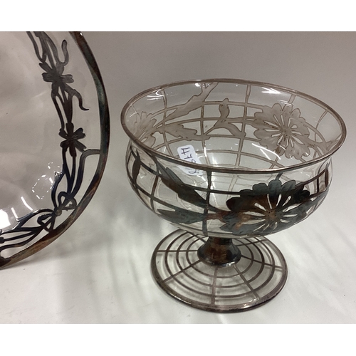 478 - An inlaid silver mounted glass bowl with stand. Est. £100 - £150.