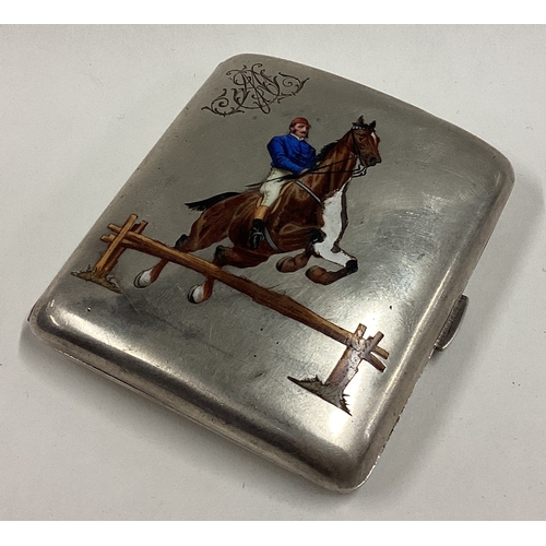 514 - A Continental silver and enamelled cigarette case depicting man on horse. Circa 1900. Approx. 136 gr... 