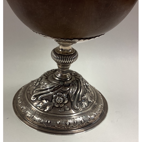 541 - A large and oversized 18th Century Provincial silver mounted coconut cup. Approx. 426 grams of gross... 