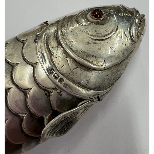 56 - A rare and fine German silver articulated figure of a fish bearing English import marks. London 1898... 