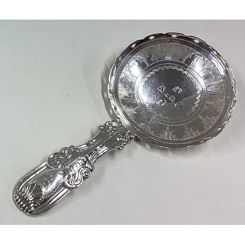 613 - An attractive silver caddy spoon with bright-cut decoration. Birmingham. By IB. Approx. 7 grams. Est... 