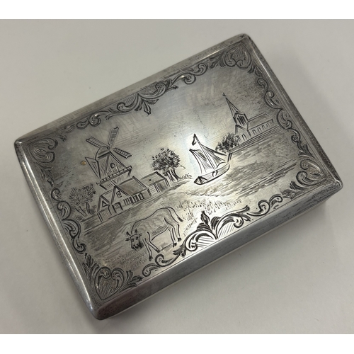 64 - A crisp 19th Century Dutch silver tobacco / snuff box decorated with engraved acid etched scene of f... 