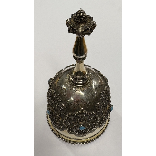 654 - An Antique French silver gilt table bell decorated with blue stones. Approx. 183 grams. Est. £500 - ... 