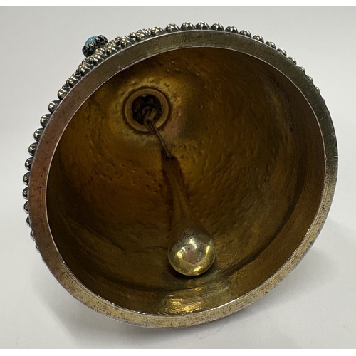 654 - An Antique French silver gilt table bell decorated with blue stones. Approx. 183 grams. Est. £500 - ... 