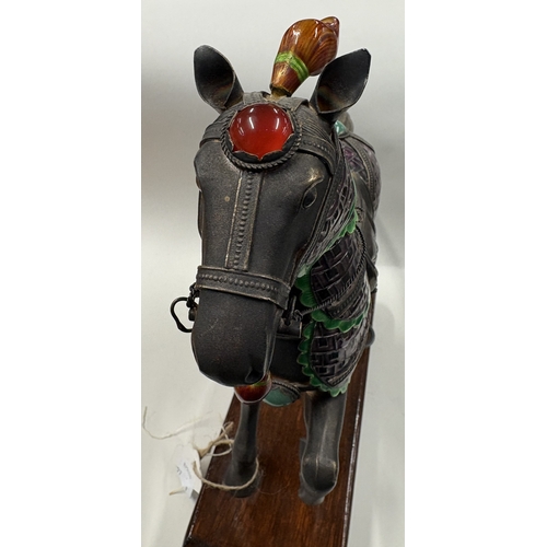 92 - A large Chinese export silver and enamelled figure of a horse on stand. Est. £1000 - £1500.