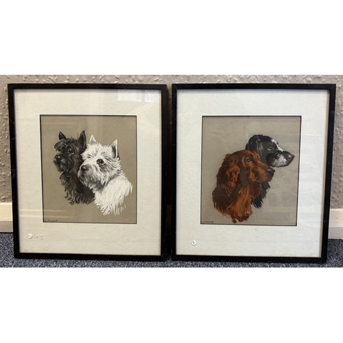 105 - L. FRASER: (British, 20th Century): A pair of framed and glazed pastel portraits depicting spaniels ... 