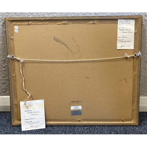 113 - J MICKLETHWAITE: A framed and glazed acrylic entitled 'Tiddler Fishing' depicting children with nets... 