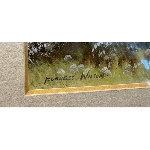 138 - FURNISS WILSON: (British, 20th Century): A pair of gilt framed and glazed watercolours depicting mou... 