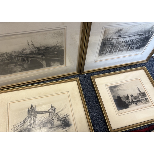 141 - ARTHUR L CHERRY: (British, 20th Century):  A group of four gilt framed and glazed etchings depicting... 