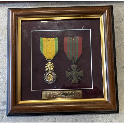 183 - Two framed sets of WW1 and WW2 medals including Royal Artillery, Victory medal, Belgian Order of the... 