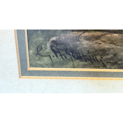 24 - GEORGE HENRY JENKINS: (British, 1843 - 1914): A gilt framed and glazed watercolour depicting cattle ... 