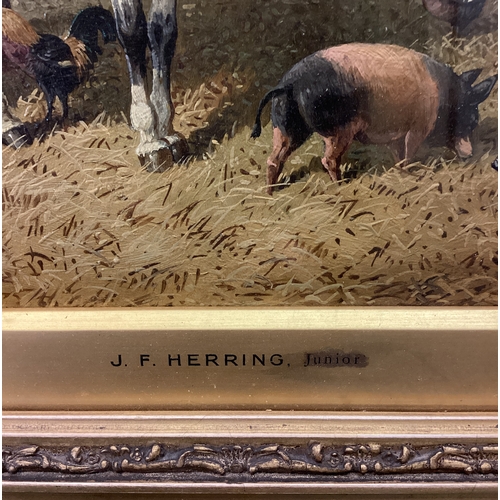 36 - JOHN FREDERICK HERRING JUNIOR (British, 1815 -1907): A gilt framed and glazed oil on canvas depictin... 