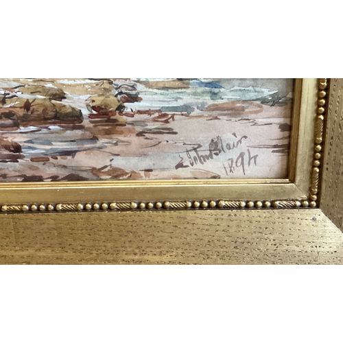 43 - JOHN BLAIR: (British, 1849 - 1934): A framed and glazed watercolour depicting children paddling with... 