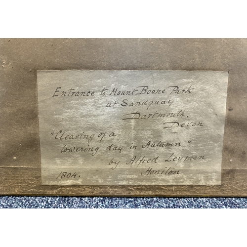 71 - ALFRED LEYMAN: A gilt framed and glazed watercolour entitled 'Clearing of a lowering day in Autumn' ... 