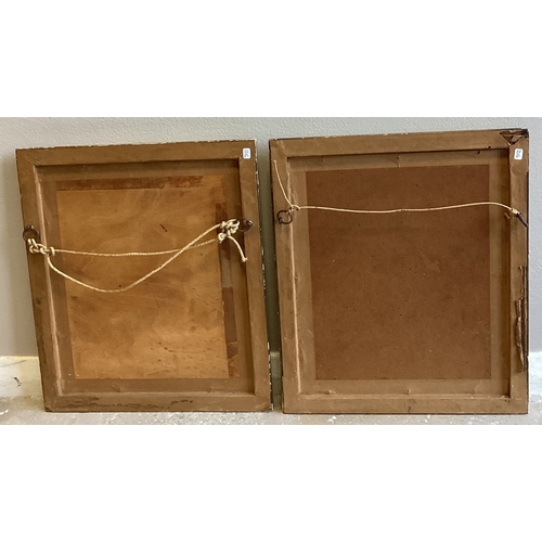 74 - ENGLISH SCHOOL: A pair of framed and glazed oil on boards in oval mounts depicting a pair of Highlan... 