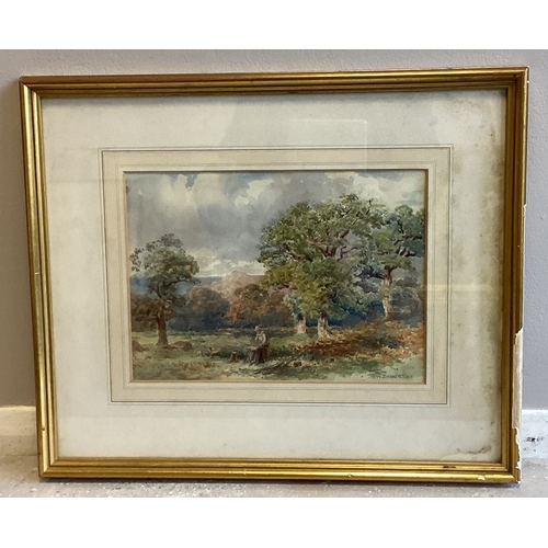 80 - WILLIAM BENNETT: (British, 1811 - 1871): A framed and glazed watercolour depicting a woodsman. Signe... 