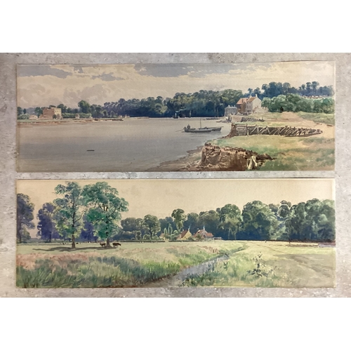 83 - ENGLISH SCHOOL: A pair of unframed watercolours depicting river landscapes. Apparently unsigned. App... 