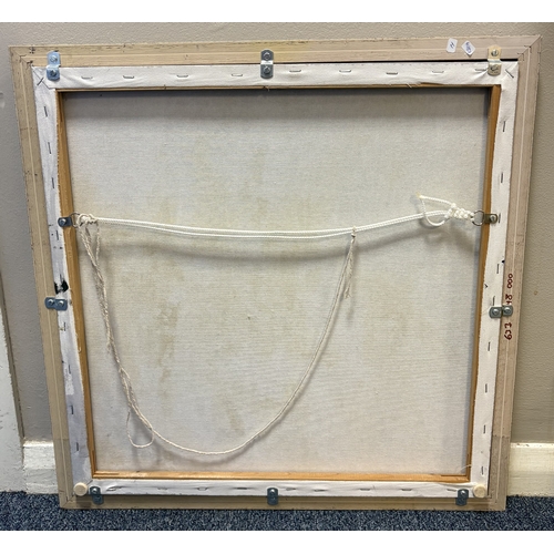 92 - A framed acrylic on canvas depicting ponies. Apparently unsigned. Approx. 48.5 cm x 48.5 cm (ss). Es... 