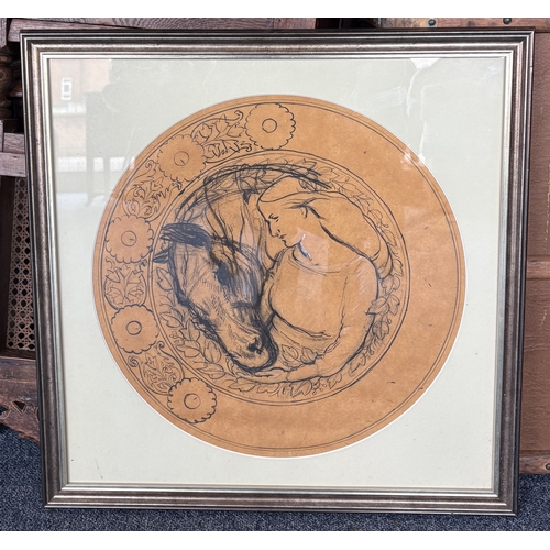 93 - HENRY CLARENCE WHAITE: (British: 1828 - 1912): A framed and glazed roundel ink, charcoal and chalk s... 