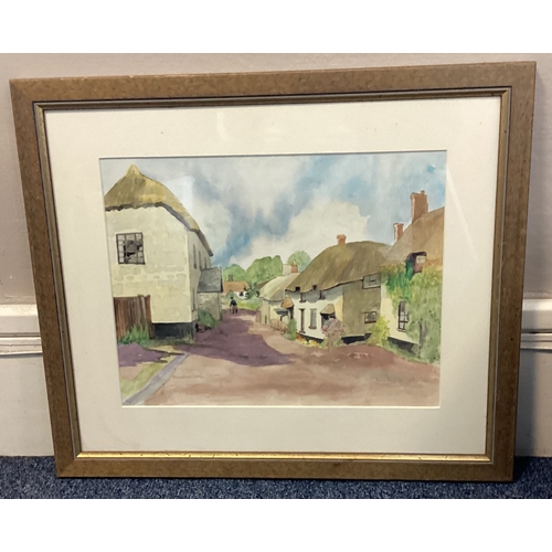 99 - JULIA BASTIAN: (British, 20th Century): A framed and glazed watercolour depicting the village of Bro... 